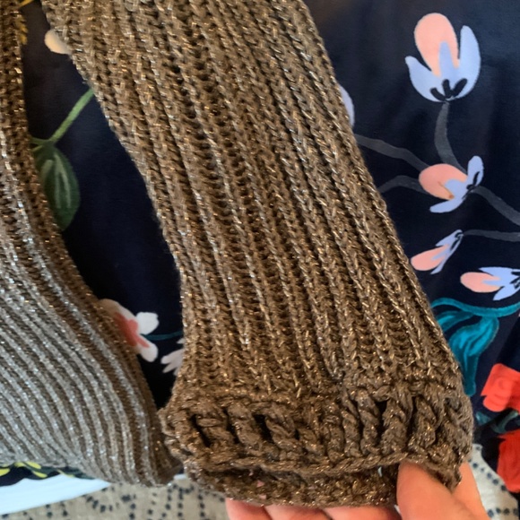 Chicos khaki/brown with gold metallic 3/4 sleeve‎ sweater. Worn once - Picture 3 of 6